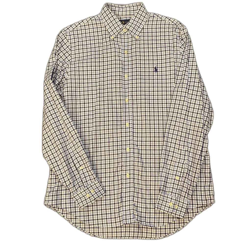 Ralph Lauren Blue/White Plaid Non-Iron Button Down 100% Cotton Casual Medium